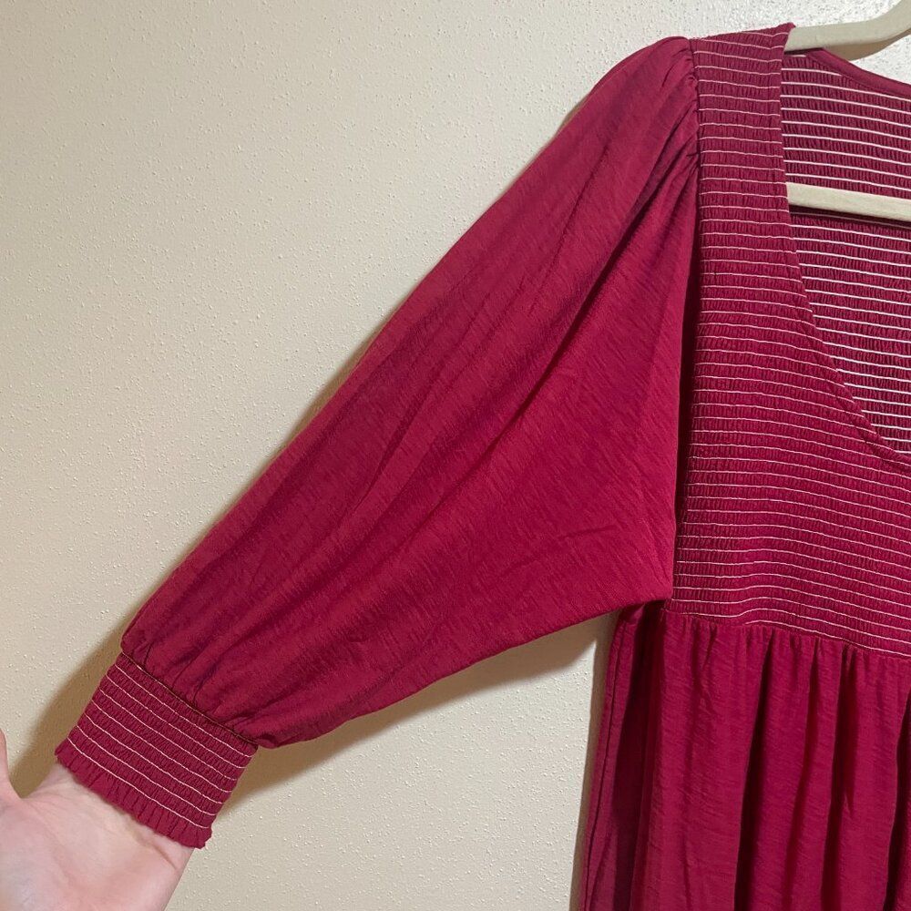 Nation LTD Size S Small Rona Puff Sleeve Smocked Tiered Midi Dress Berry Pink - Picture 7 of 15